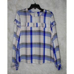 Sanctuary | Women's Flannel Blouse Ruffle Long Sleeve Blue Pink Black Size Small